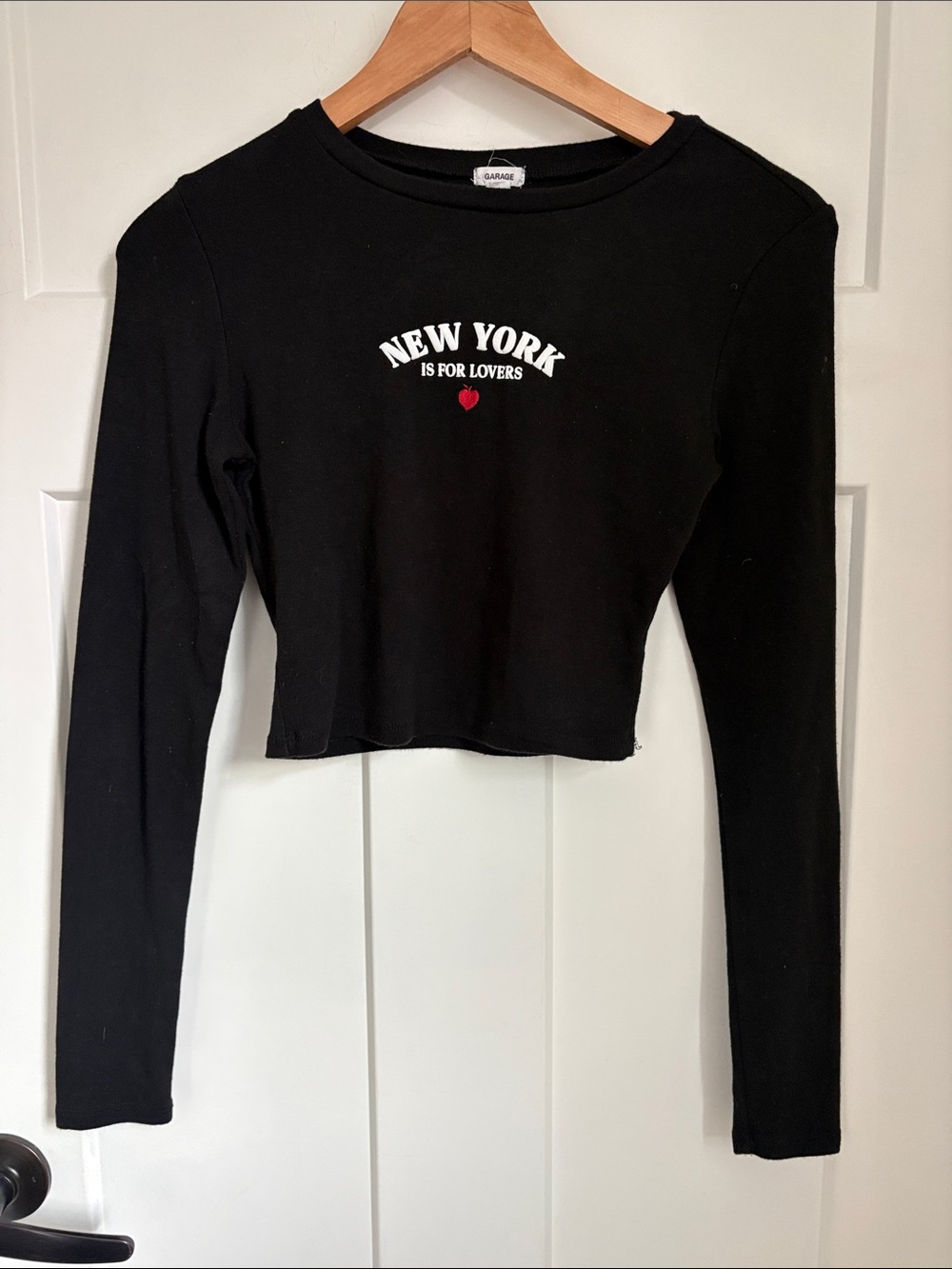 Garage Black 'New York Is For Lovers' Cropped Long-Sleeve Top